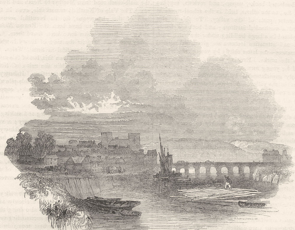 WALES. Carmarthen 1850 old antique vintage print picture